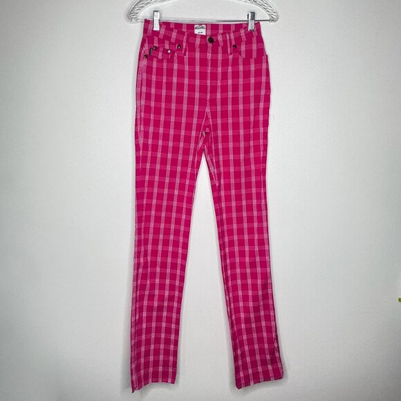 Moschino Pink Plaid Pants with Raw Hems Vintage 90s Made in Italy - Picture 1 of 12